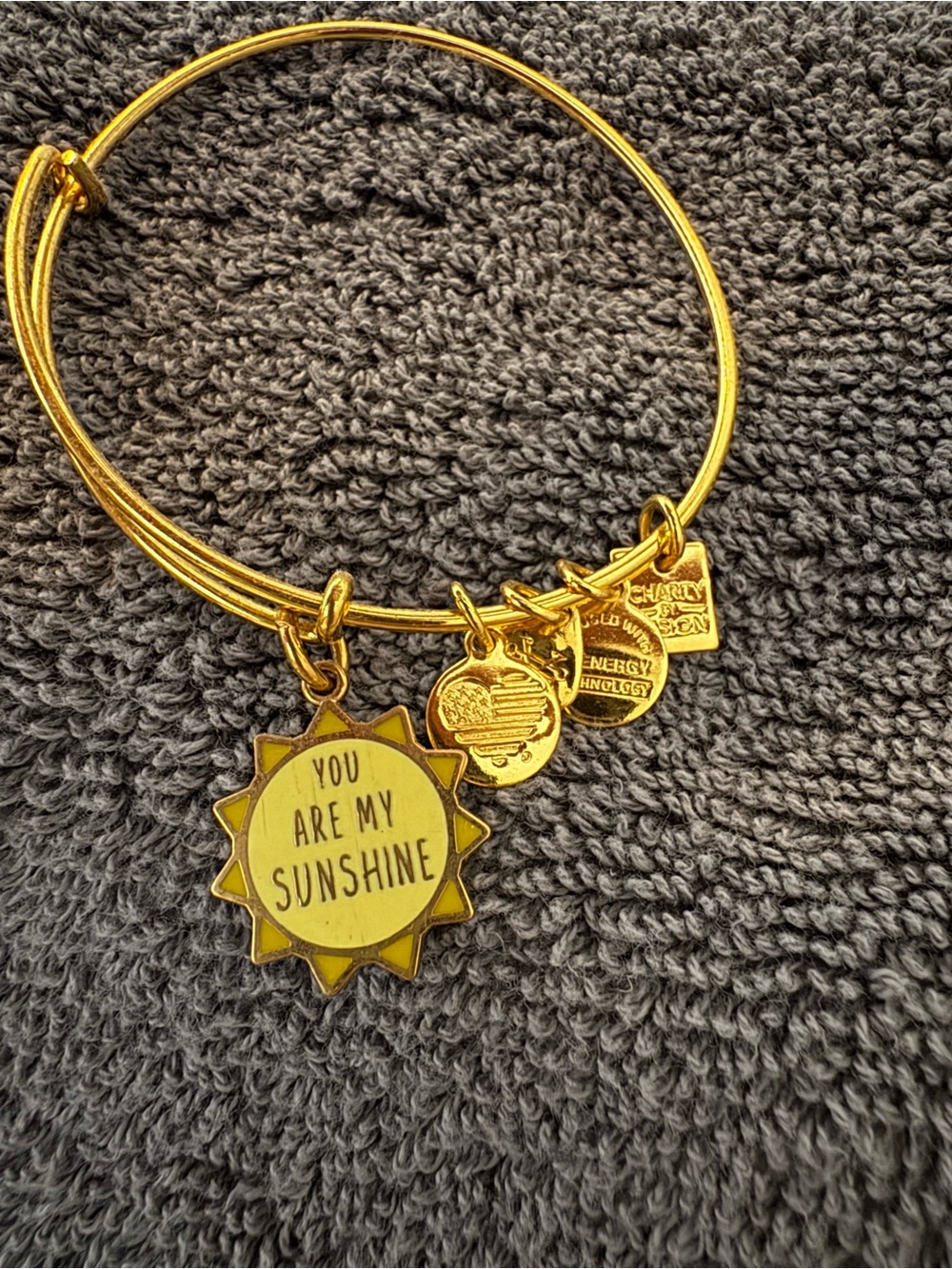 Alex and Ani Gold and Yellow "You Are My Sunshine" Sun Charm Bracelet